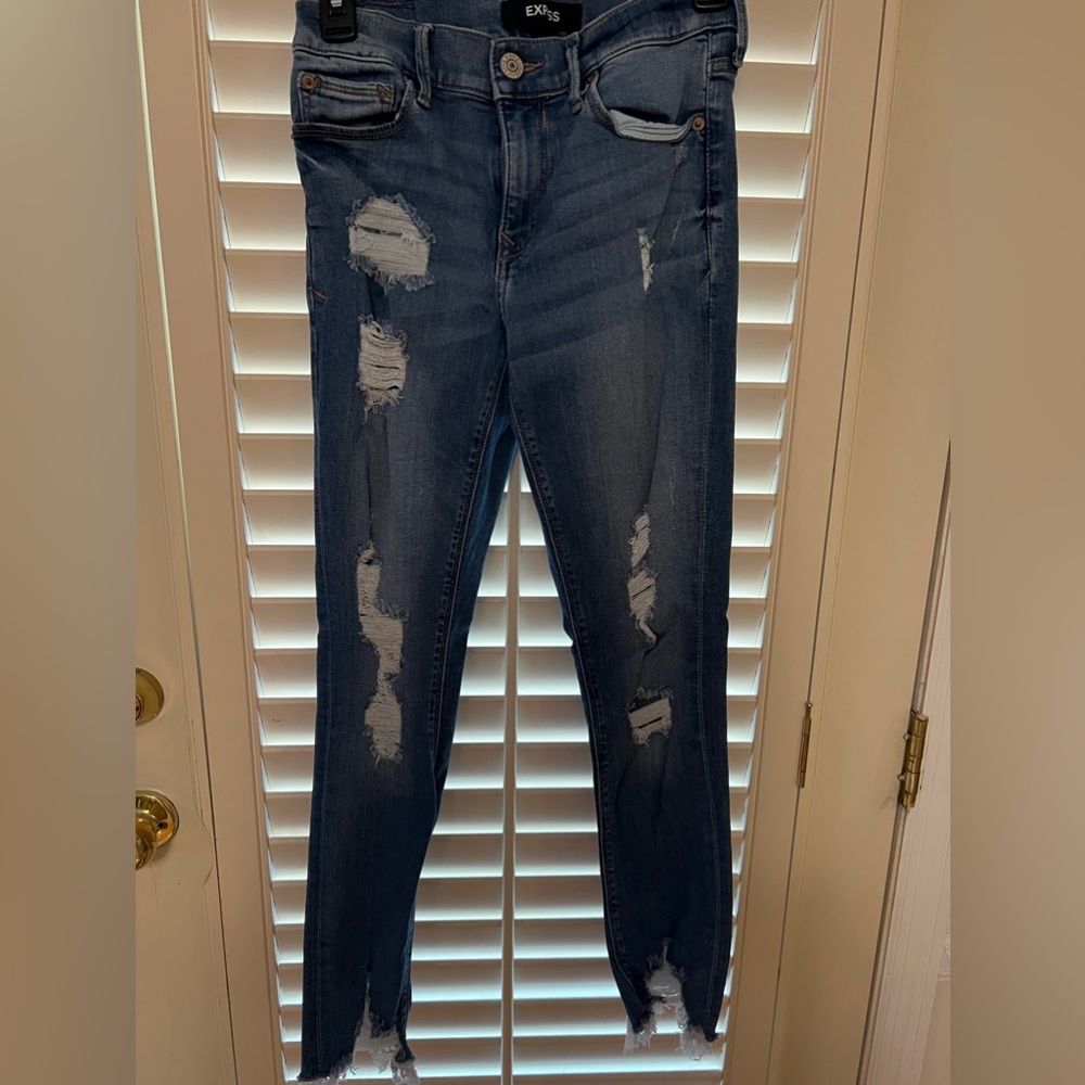 Express distressed skinny jeans